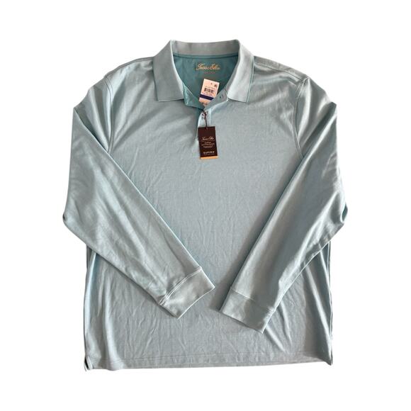 Tasso Elba Supima Cotton Blend LS Luxury Polo Shirt XL Menthol Blue NWT $59.50 - Picture 2 of 8